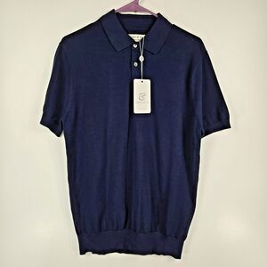 Collars & Co Men's Size Medium Navy Blue Short Sleeve Sweater Polo NWT CC85